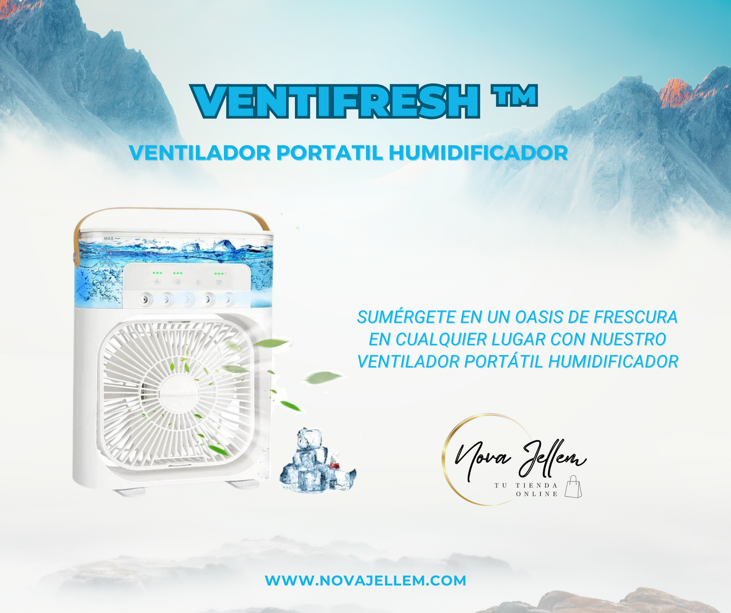 VENTILADOR PORTATIL HUMIDIFICADOR CON AROMA / VENTIFRESH - Nova Jellem