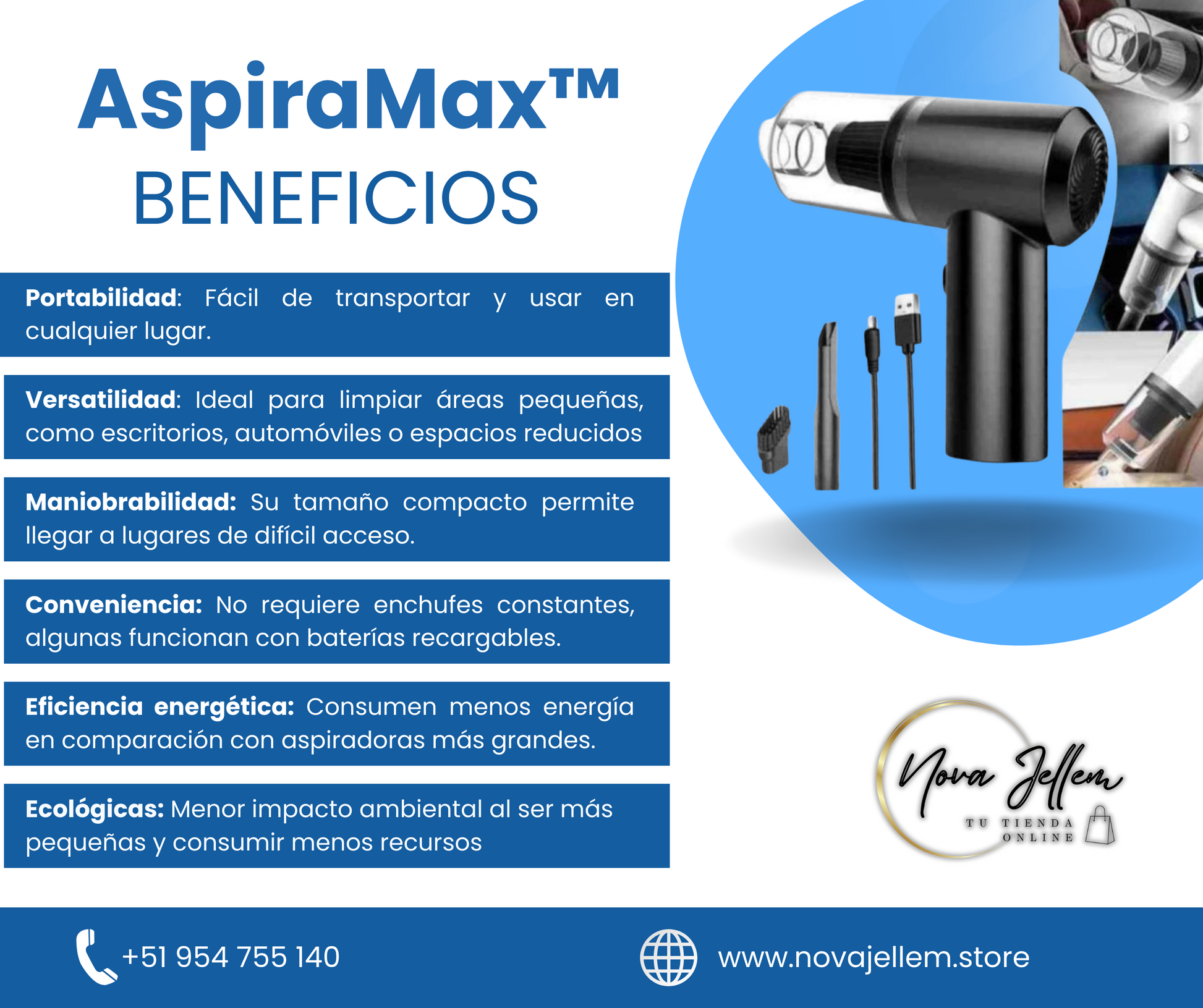 AspiraMax ™ Aspiradora Portátil - Nova Jellem